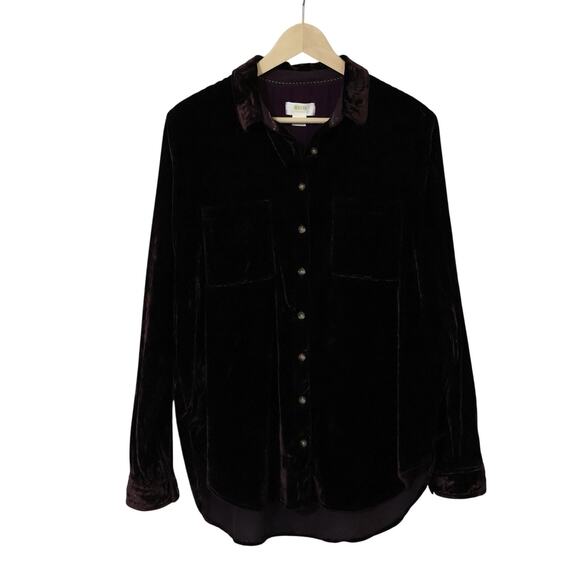 Anthropologie Maeve Karina Wine Luxe Velvet Button Down Blouse 8 NYE Holiday - Picture 1 of 8